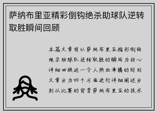 萨纳布里亚精彩倒钩绝杀助球队逆转取胜瞬间回顾